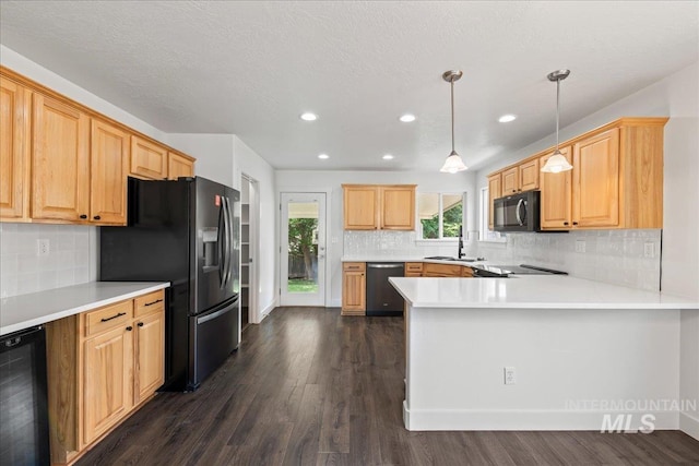 6311 S Solar Way, Boise, ID 83709 - kitchen with stainless steel dishwasher, wine cooler, fridge with ice dispenser, recessed lighting, and a peninsula
