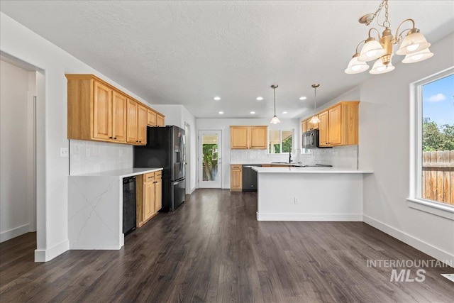 6311 S Solar Way, Boise, ID 83709 - kitchen featuring light countertops, wine cooler, dark wood-style flooring, and recessed lighting