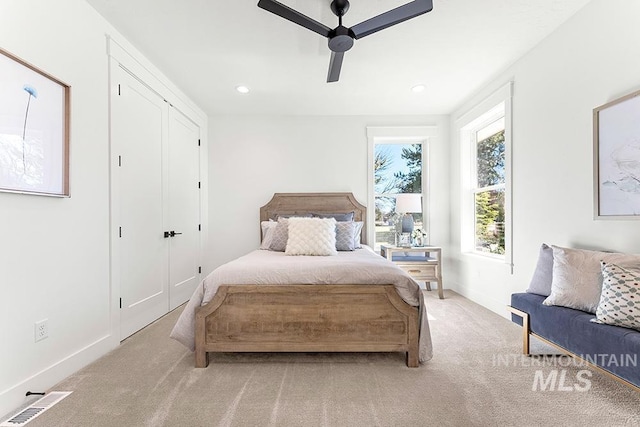 1458 W Sandy Ct, Meridian, ID 83646 - carpeted bedroom with baseboards, ceiling fan, and recessed lighting