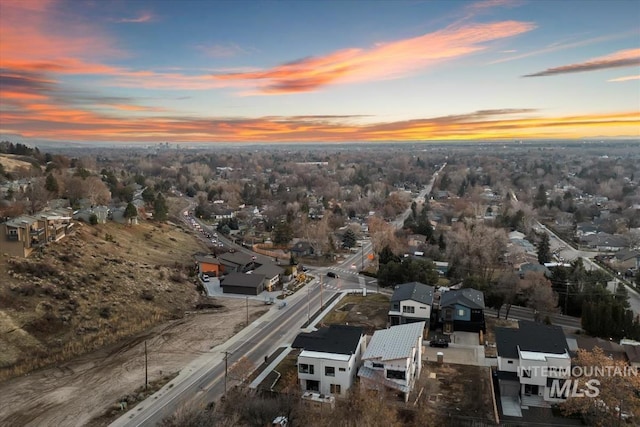 view of aerial view at dusk