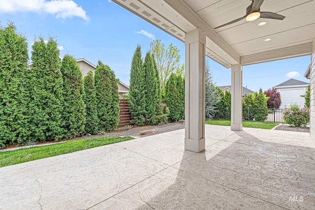 1073 W Smoky Quartz St, Kuna, ID 83634 - view of patio / terrace with a ceiling fan and fence