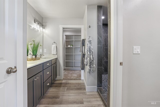 507 Jesse Ave, Twin Falls, ID 83301 - full bath with double vanity, wood finished floors, and a tile shower