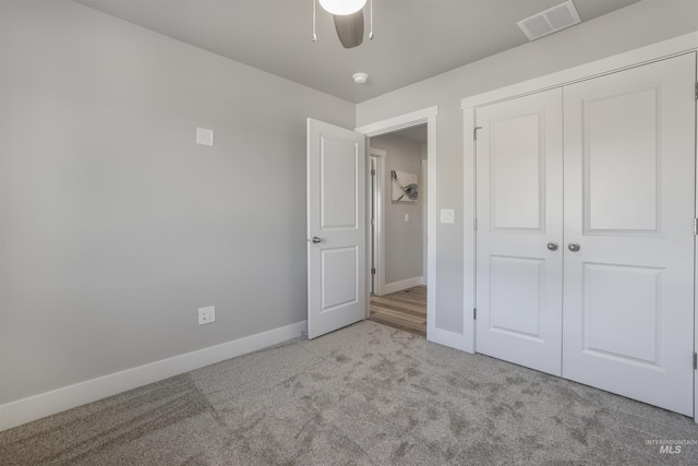 507 Jesse Ave, Twin Falls, ID 83301 - unfurnished bedroom with carpet flooring, baseboards, a closet, and a ceiling fan