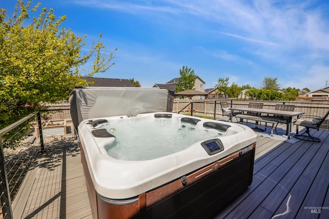 449 View Ave, Twin Falls, ID 83301 - wooden deck with a hot tub and a fenced backyard