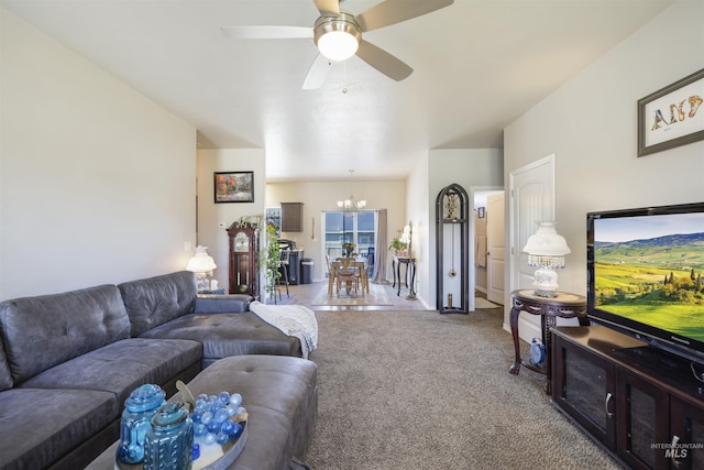 449 View Ave, Twin Falls, ID 83301 - carpeted living room with a chandelier and a ceiling fan