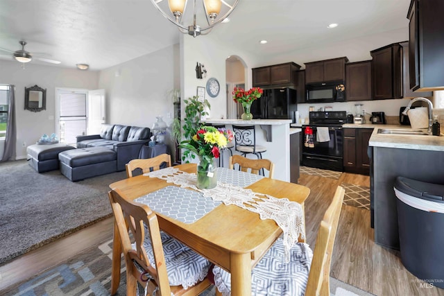 449 View Ave, Twin Falls, ID 83301 - dining space with ceiling fan, light wood-style flooring, a chandelier, and recessed lighting