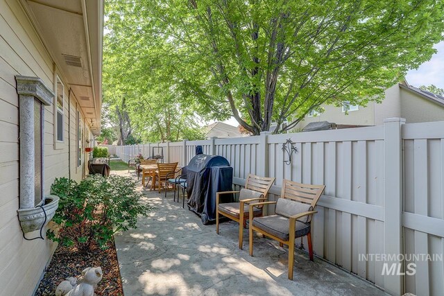 1719 E Horse Creek Ct, Meridian, ID 83642 - fenced backyard with a patio and outdoor dining space