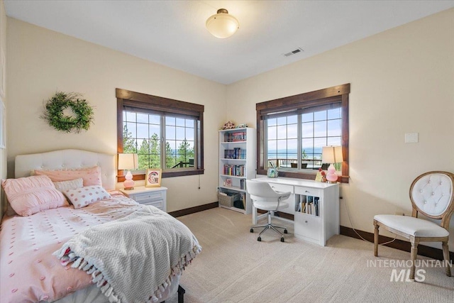 3801 S Carpenter Loop, Post Falls, ID 83854 - bedroom featuring baseboards, multiple windows, light colored carpet, and visible vents