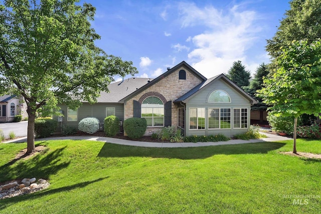 2870 N Cloverdale, Boise, ID 83713 - view of front of home with stone siding and a front yard