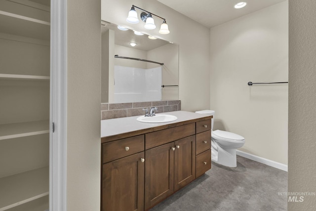 2870 N Cloverdale, Boise, ID 83713 - bathroom with a shower, vanity, and decorative backsplash