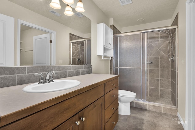 2870 N Cloverdale, Boise, ID 83713 - bathroom with vanity, a stall shower, and decorative backsplash