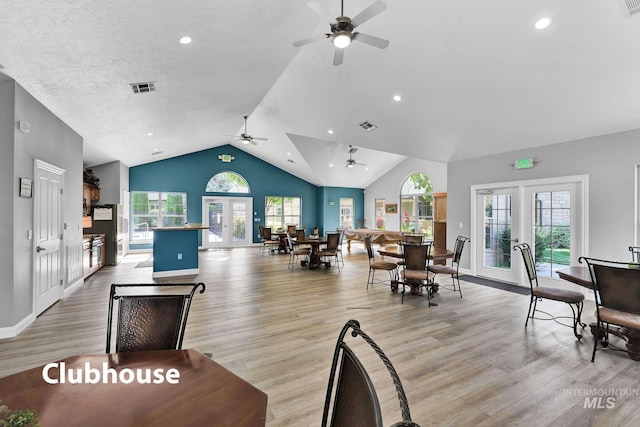 2870 N Cloverdale, Boise, ID 83713 - living room featuring a ceiling fan, light wood-style floors, vaulted ceiling, and recessed lighting