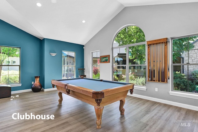 2870 N Cloverdale, Boise, ID 83713 - rec room with pool table, wood finished floors, high vaulted ceiling, and recessed lighting
