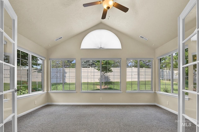 2870 N Cloverdale, Boise, ID 83713 - unfurnished sunroom with vaulted ceiling, carpet floors, and a textured ceiling