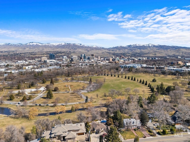 bird's eye view with a mountain view