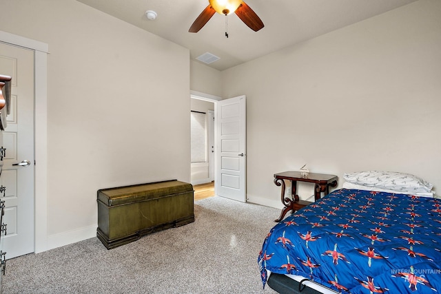 bedroom with visible vents, ceiling fan, and baseboards