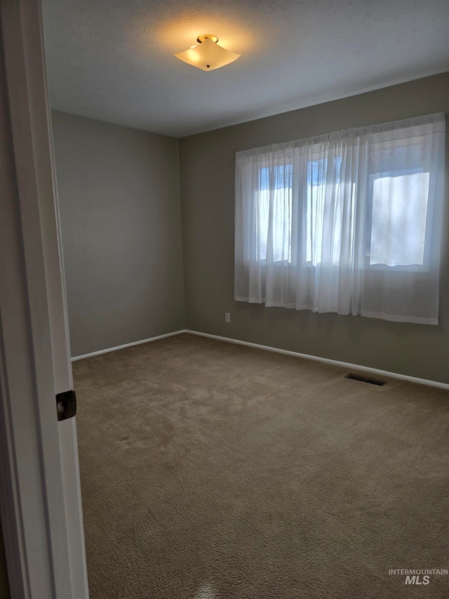 carpeted spare room featuring a textured ceiling