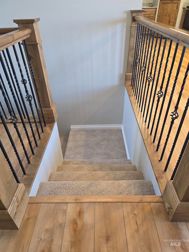 stairway featuring hardwood / wood-style floors