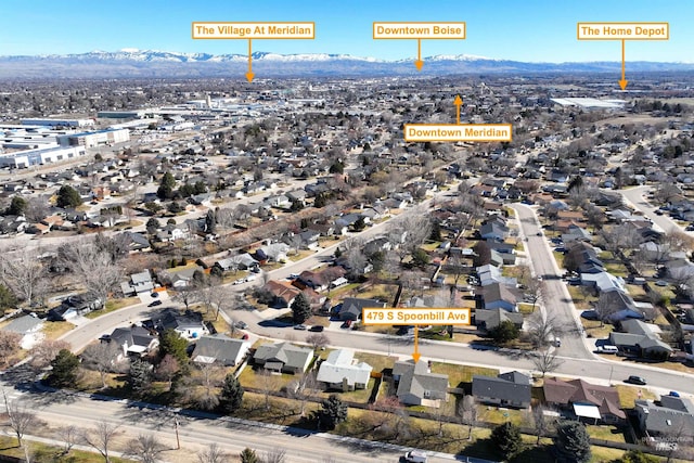 aerial view featuring a residential view and a mountain view