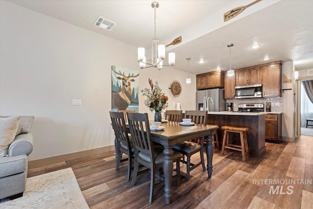 302 Broken Crk, Mccall, ID 83638 - dining room with a chandelier, wood finished floors, and baseboards