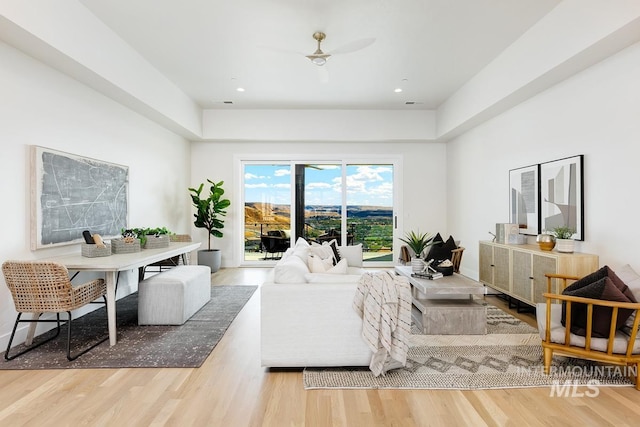 5935 E Marmount Ct, Boise, ID 83716 - living room featuring wood finished floors, ceiling fan, and recessed lighting