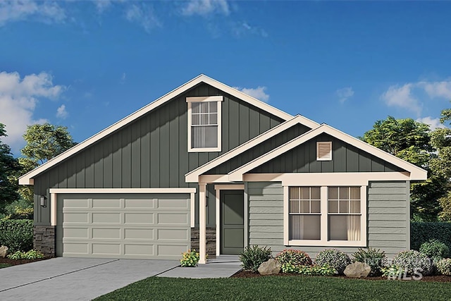 1592 Witt, Mountain Home, ID 83647 - view of front of property with concrete driveway, board and batten siding, stone siding, and a front lawn