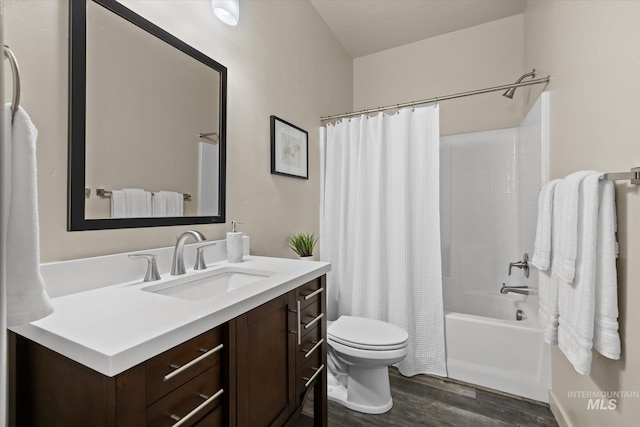 2089 W Claira Rd, Nampa, ID 83651 - full bathroom featuring wood finished floors, vanity, and shower / bathtub combination with curtain
