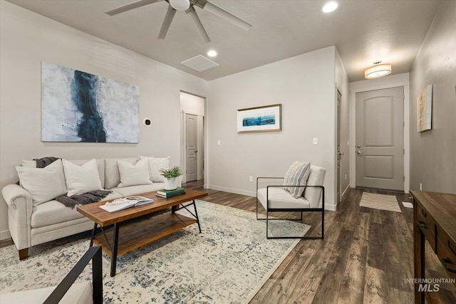 2089 W Claira Rd, Nampa, ID 83651 - living area featuring a ceiling fan, wood finished floors, and recessed lighting