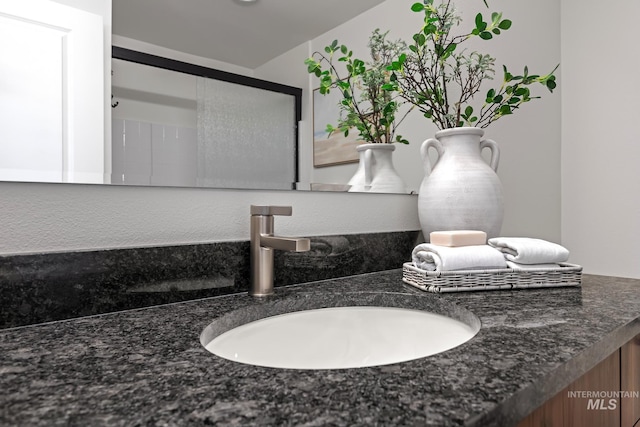 7439 W Swain Ln, Garden City, ID 83714 - bathroom featuring a shower with shower door and vanity