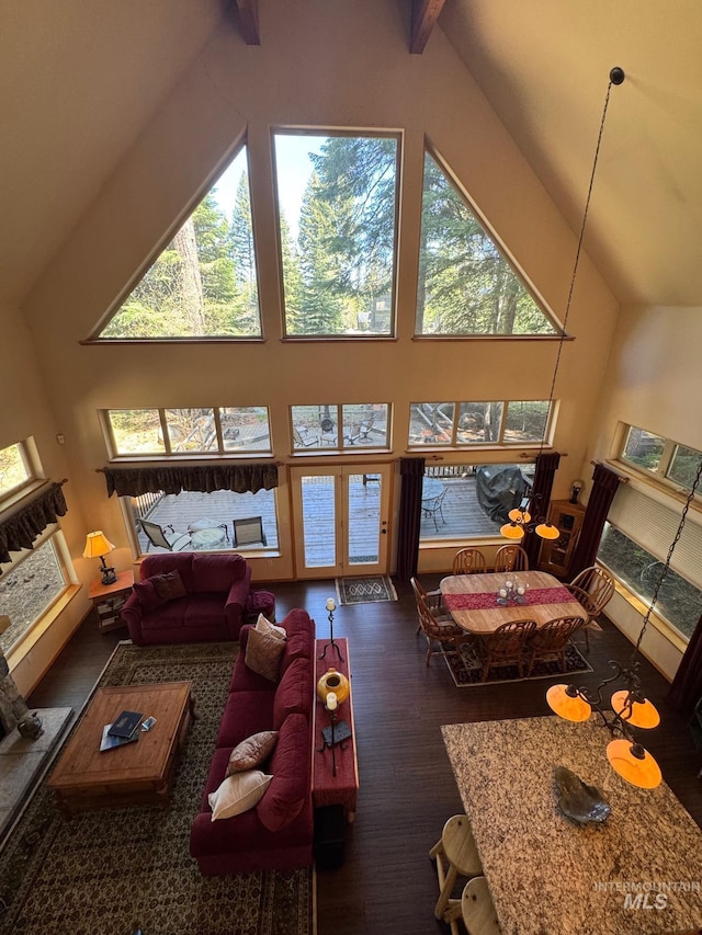 1013 Penstemen Pl, Mccall, ID 83638 - living room with high vaulted ceiling and wood finished floors