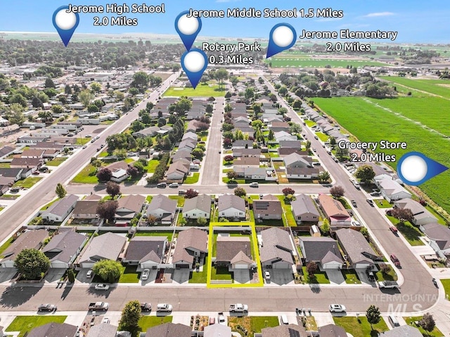 1022 S Date St, Jerome, ID 83338 - aerial view of residential area featuring property boundaries highlighted
