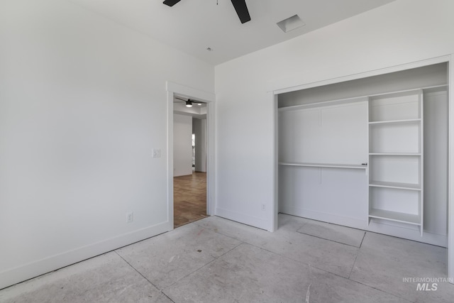 1012 23rd Ave E, Jerome, ID 83338 - unfurnished bedroom featuring baseboards, a closet, a ceiling fan, and concrete floors