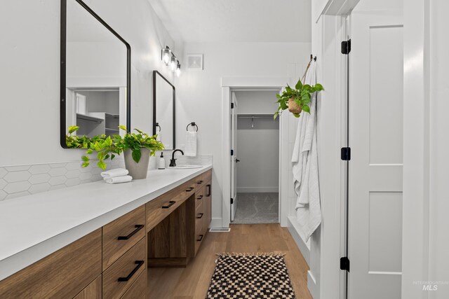 bathroom featuring hardwood / wood-style floors and vanity