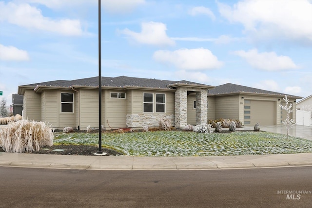 prairie-style house with a garage