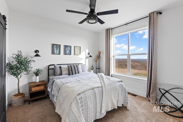 5251 Hidden Hollow Ln, Emmett, ID 83617 - bedroom featuring carpet, a barn door, and a ceiling fan