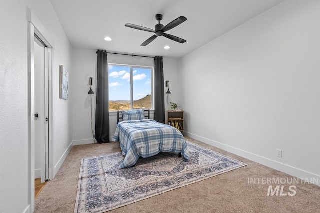 5251 Hidden Hollow Ln, Emmett, ID 83617 - bedroom with light colored carpet, recessed lighting, and a ceiling fan