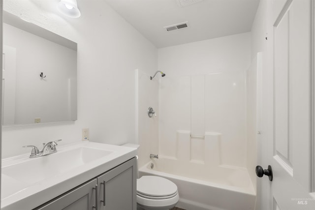 full bathroom with toilet, washtub / shower combination, and vanity