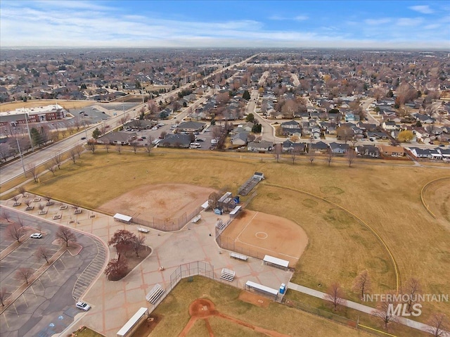 drone / aerial view with a residential view