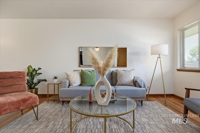 living area with light hardwood / wood-style floors