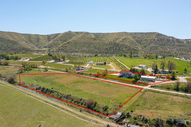 aerial view with a rural view and a mountain view