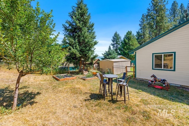 view of yard with a storage unit