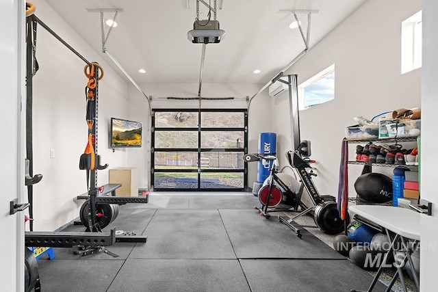 exercise room featuring a garage