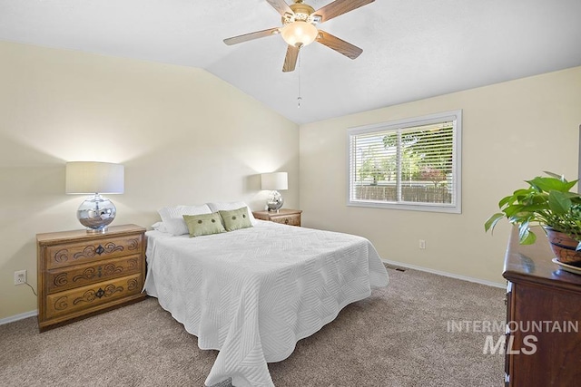 2189 W Rainfall St, Meridian, ID 83646 - bedroom featuring vaulted ceiling, carpet, baseboards, and ceiling fan
