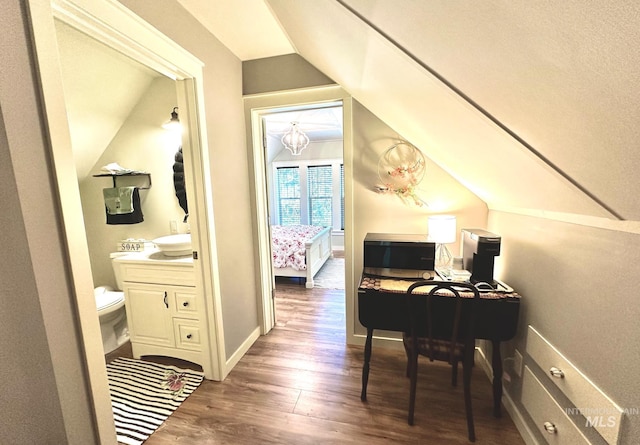3617 Rubicon St, New Meadows, ID 83612 - office with lofted ceiling, wood finished floors, and baseboards