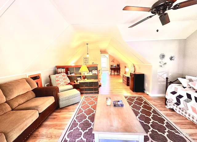 3617 Rubicon St, New Meadows, ID 83612 - living area with wood finished floors, vaulted ceiling, and ceiling fan