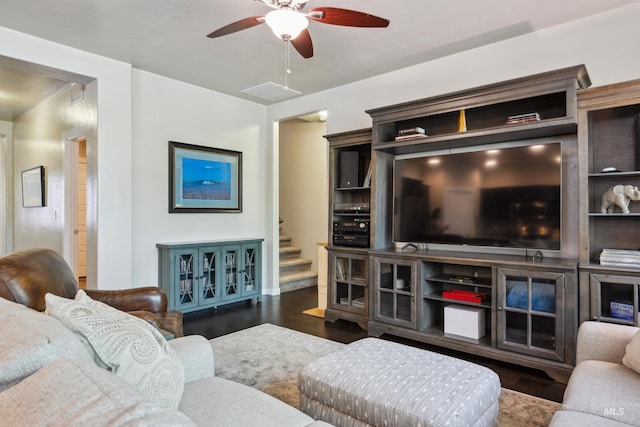 12022 W Ardyce, Boise, ID 83713 - living area with stairway, ceiling fan, and wood finished floors