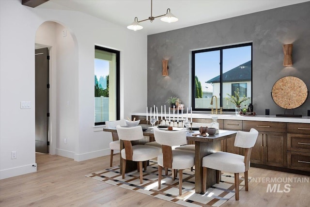 1948 Red Rock Way, Twin Falls, ID 83301 - dining room with light wood-style flooring, healthy amount of natural light, and arched walkways