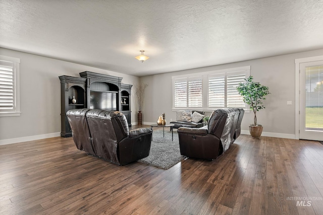 11153 W Brett Dr, Nampa, ID 83686 - living room with dark wood-style flooring, baseboards, and a textured ceiling