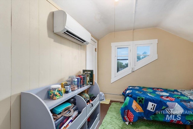 201 9th Ave N, Buhl, ID 83316 - bedroom with a wall mounted AC, lofted ceiling, and carpet