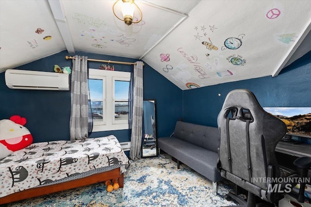 201 9th Ave N, Buhl, ID 83316 - bedroom featuring a wall mounted AC, vaulted ceiling, carpet flooring, and baseboard heating
